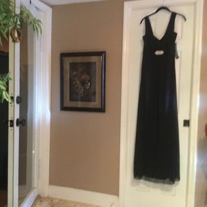 Long Black Gown with Rhinestone brooch